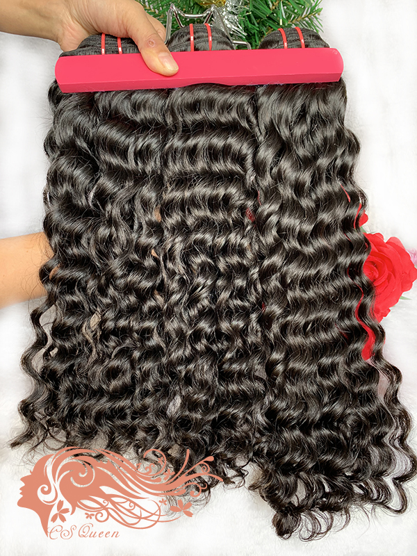 Csqueen Mink hair Water Wave Hair Weave 3 Bundles with 5*5 Transparent lace Closure Virgin Hair